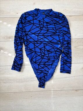 Blue Geometric Long Sleeve Bodysuit
